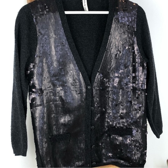 ANTHROPOLOGY Robbi&Nikki black/gray cashmere/wool sequins cardigan S - Picture 3 of 12